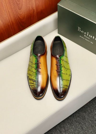 Berluti Brown and green calfskin Leather Shoes-Berluti Man Business Leather Shoes